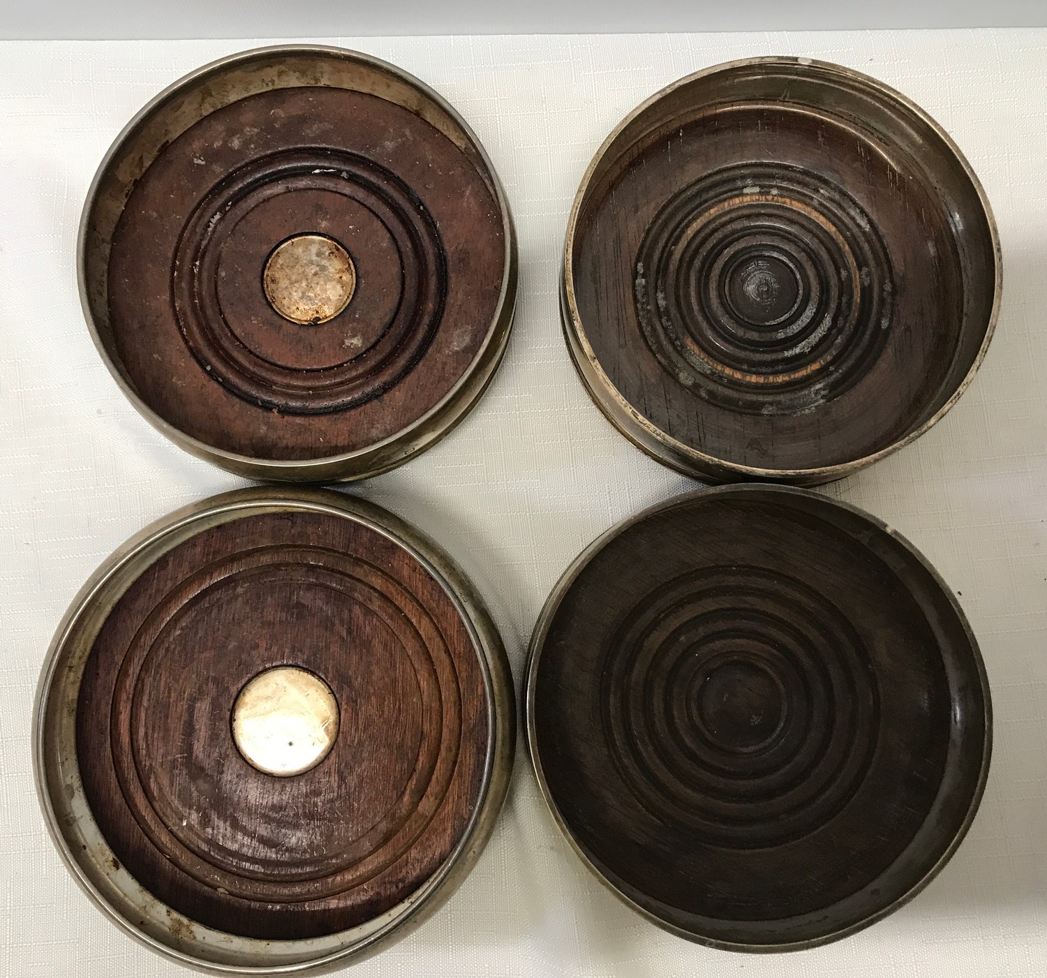 Four silver mounted bottle coasters with mahogany bases. One pair DRM London 1990, one B and Co - Image 2 of 5