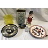 A selection to include a Beswick light blue and cream ceramic vase, a novelty beefeater musical