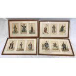 Set of four framed coloured prints, Military dress of the World, three prints to each frame, size of