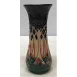 A Moorcroft Sally Tuffin-Cluny design slender baluster vase of tree/forest design c1990 21cm. Marked