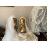 Two bridal veils, one with wax flowers with two C19th long lace pieces.Condition ReportVeil with