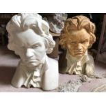 A pair of plaster reproduction busts of Beethoven with signature G Setti 1917. Height 39cms.