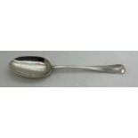 An early 18thC Hanovarian shaped rat tail spoon with four initial marks and prick mark initials