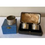 Three hallmarked silver napkin rings, two London WB Ltd & S 1939 both with engraved initials and