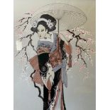 A mixed media Japanese lady signed L.J. Green.Condition ReportGood condition.