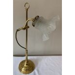 A brass table lamp with adjustable light with opaque glass shade. 54cms h.Condition ReportGood