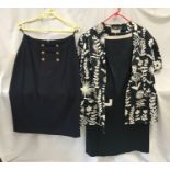 Ladies 1980's short sleeved black and white floral patterned Jacket and a shift two-toned black