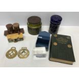 A mixed lot to include Hornsea Pottery coffee jar 11.5cm h and condiments on a teak tray, a large