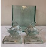 Two moulded glass fishes with Czechoslovakia marks to bases 15.5cms h and a rectangular glass vase