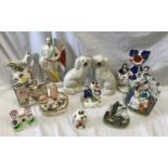 A selection of Staffordshire pottery to include a watch stand 28cms h, a young couple under arch