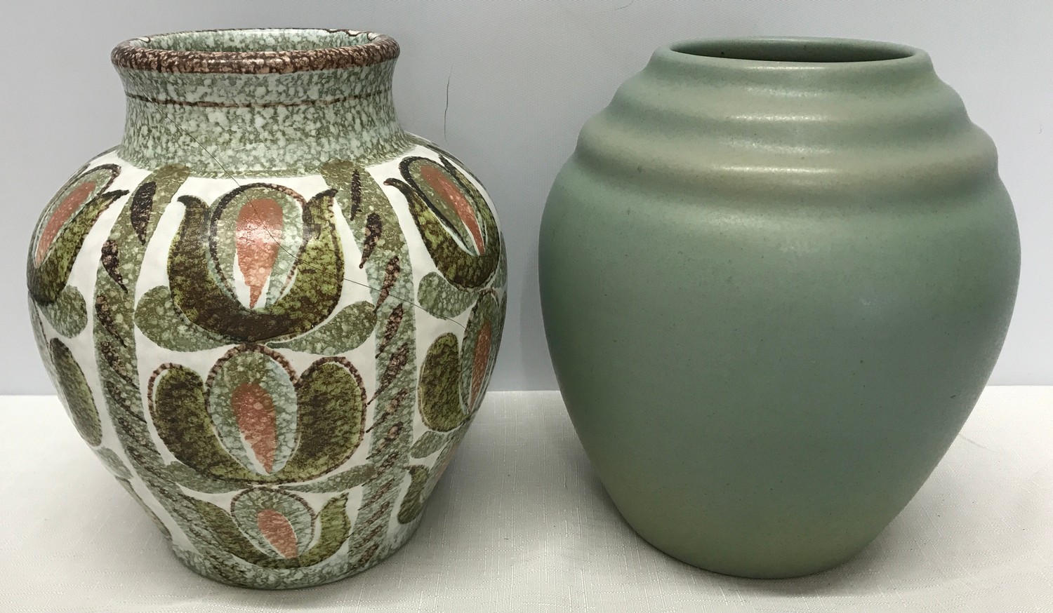 Denby stoneware Glyn Colledge design vase a/f. 23cm H and another green glaze stoneware vase 22cm