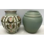 Denby stoneware Glyn Colledge design vase a/f. 23cm H and another green glaze stoneware vase 22cm