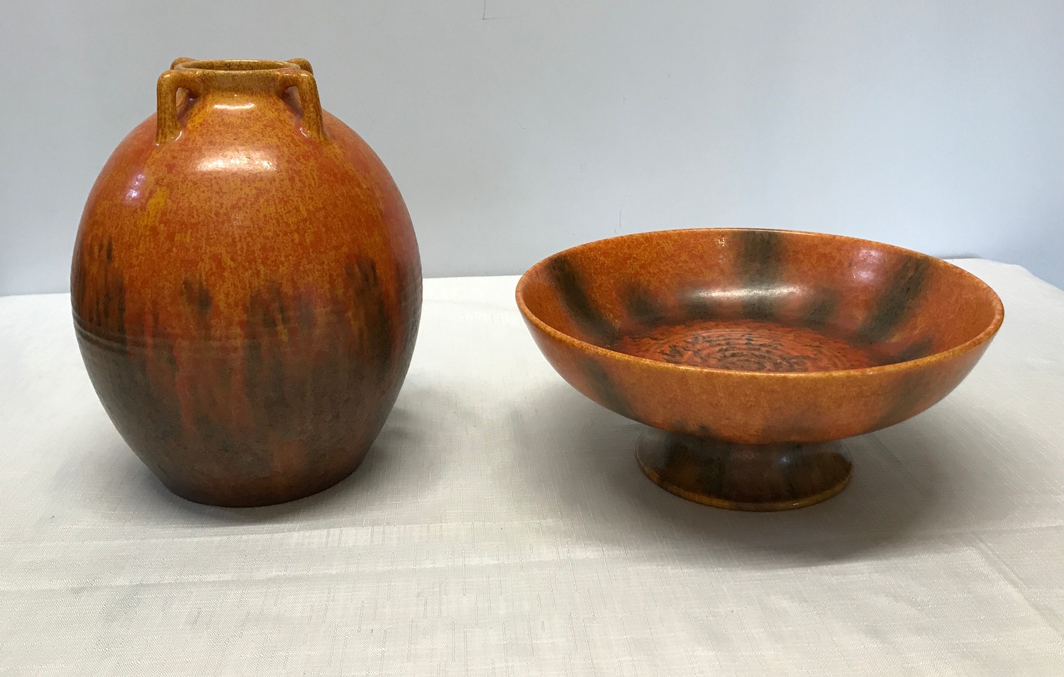 Two Royal Lancaster speckle orange glazed vase and bowl. Vase 23cm marked to base England x, Royal - Image 4 of 4