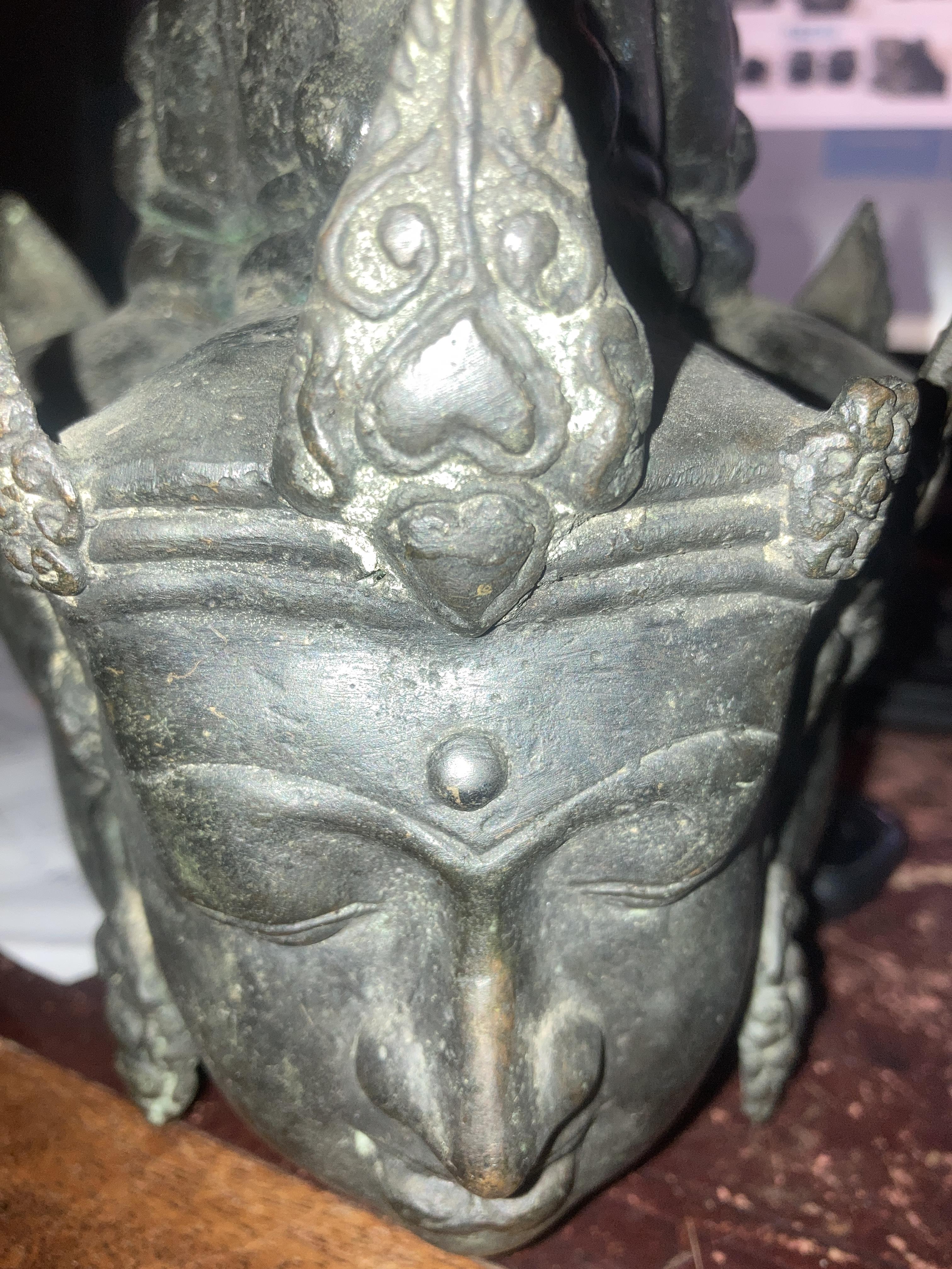 Pair of Tibetan bronze three headed busts 21cm h x 15cm w.Condition ReportMinor holes and - Image 10 of 11