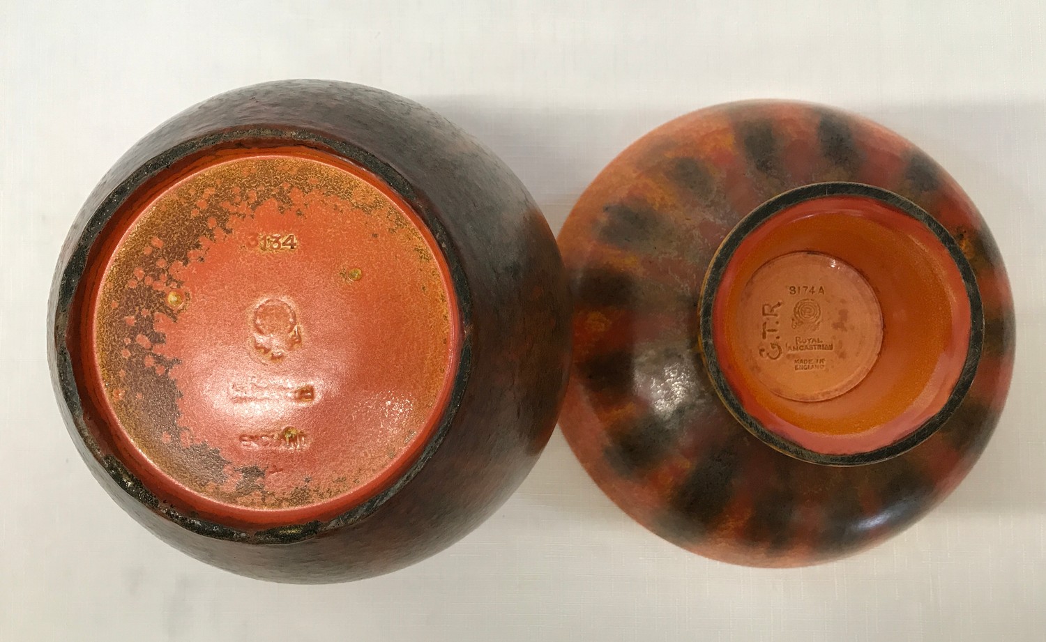 Two Royal Lancaster speckle orange glazed vase and bowl. Vase 23cm marked to base England x, Royal - Image 3 of 4