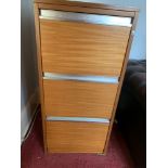 A mid century President three drawer filing cabinet. 64 d x 48 w x 102cms h.Condition ReportSlight
