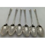 Six London bottom marked silver teaspoons probably by George Smith III with later engraving. 72.