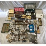 A large quantity of silver plated and ivorine handled cutlery, cased sets and loose, some with