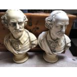 A pair of plaster busts depicting Shakespeare.Condition ReportVery good, two different colour