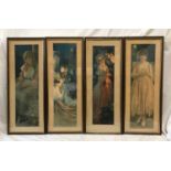 A set of 4 Gene Pressler coloured prints of romantic scenes. Honeymooning in Venice, Absence