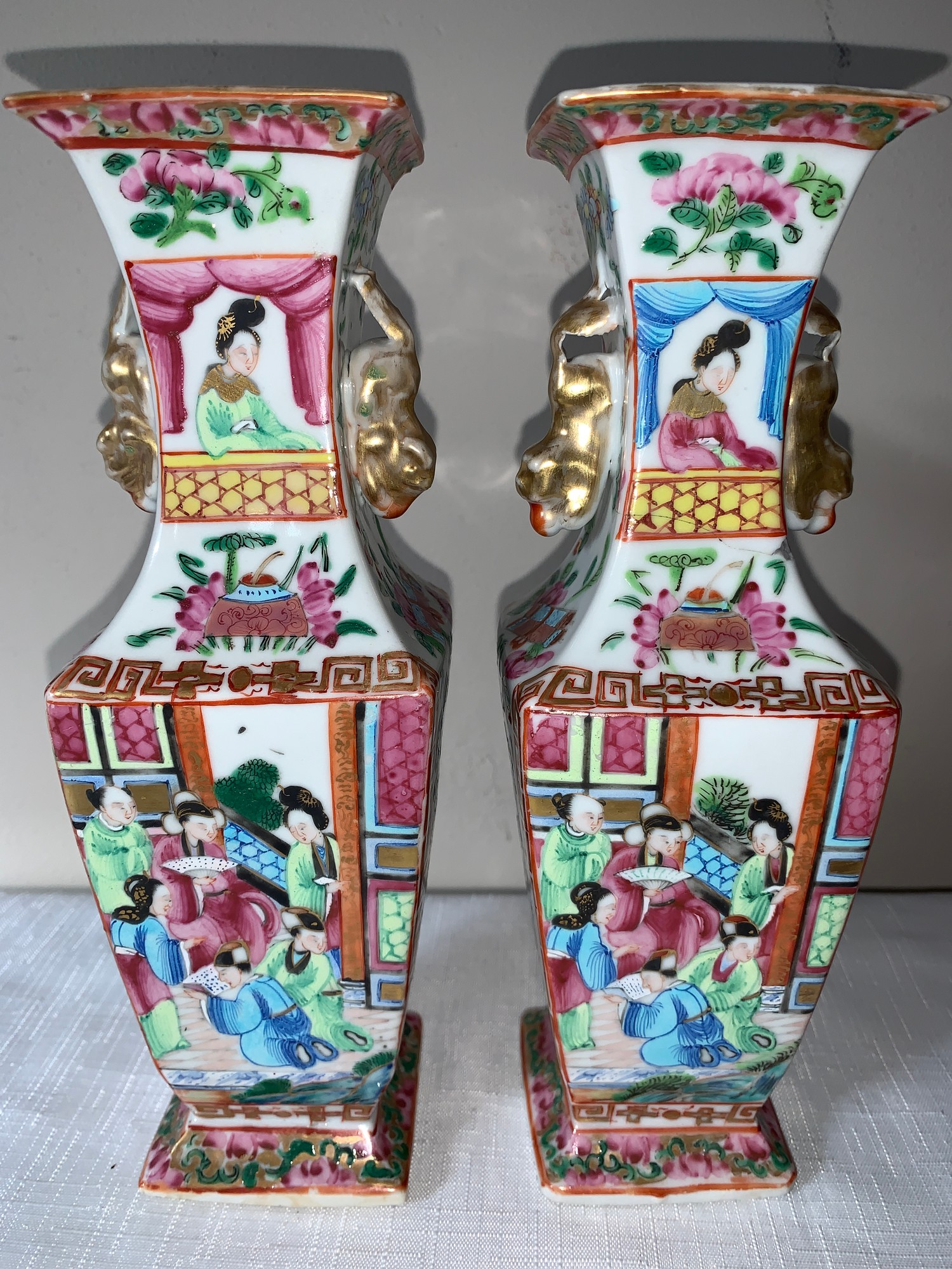 A garniture of four 19thC Chinese famille rose Mandarin pattern tallest 23cms h.Condition - Image 3 of 10