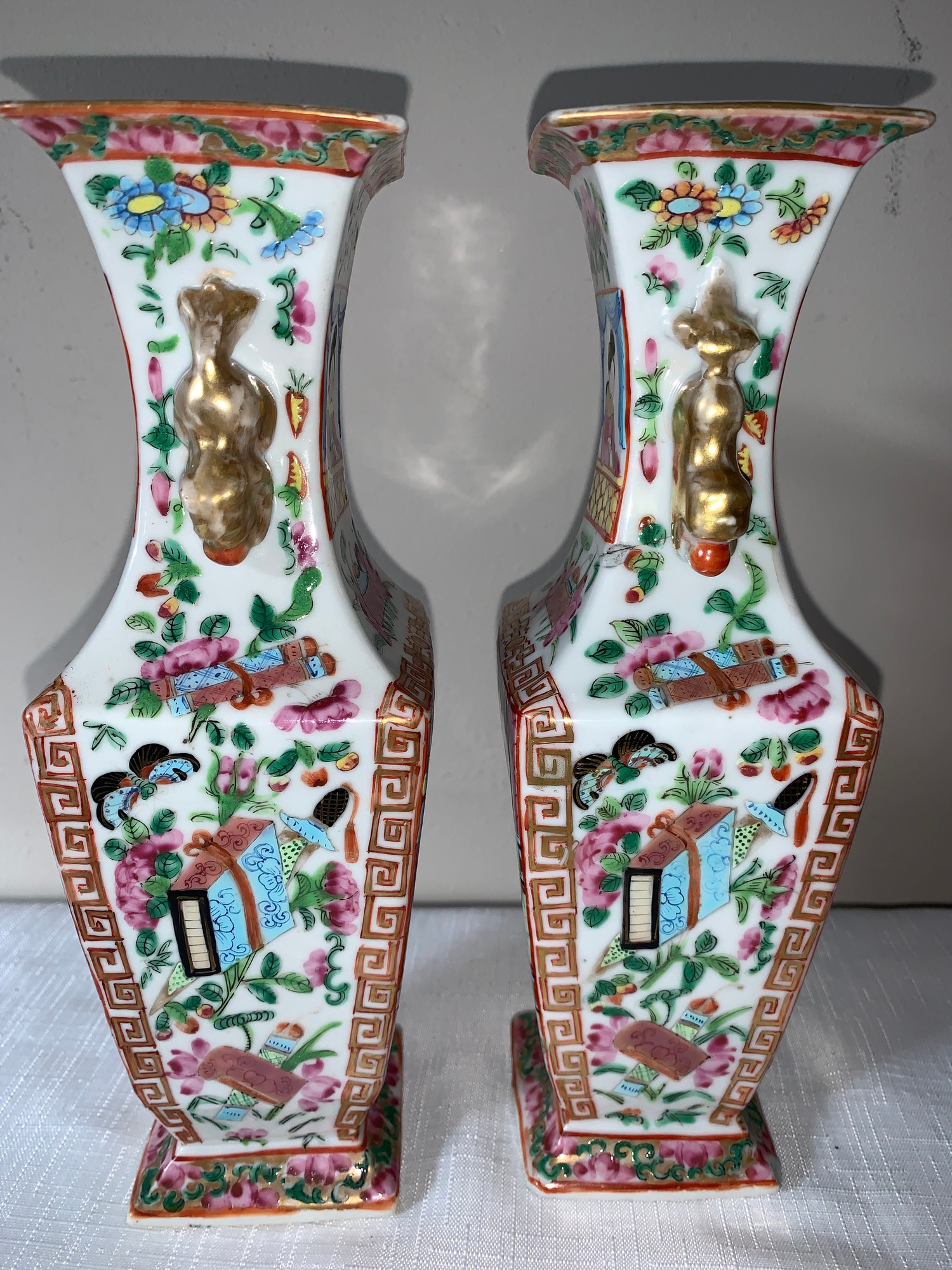 A garniture of four 19thC Chinese famille rose Mandarin pattern tallest 23cms h.Condition - Image 4 of 10