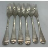 Six hallmarked silver dessert forks London 1831 maker probably James Payne 248.9gms.Condition