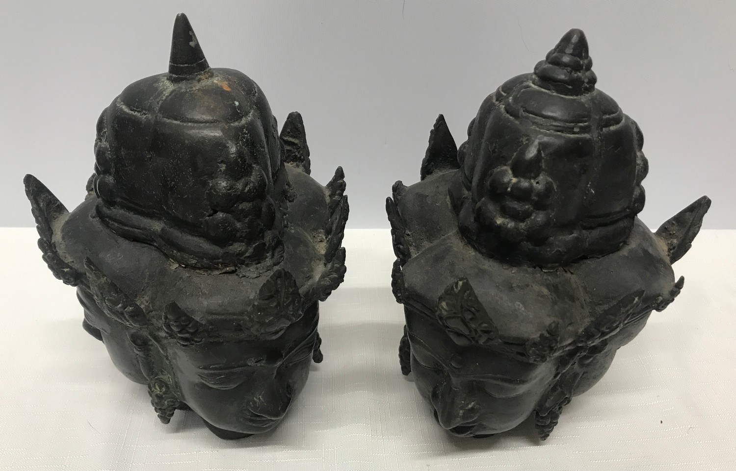 Pair of Tibetan bronze three headed busts 21cm h x 15cm w.Condition ReportMinor holes and - Image 6 of 11