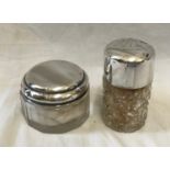 A Silver lidded smelling salt in cut glass pot with original stopper, Birmingham 1906 maker rubbed