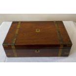 A brass banded mahogany writing box with fitted interior.Condition ReportCrack to top. Split to