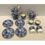 A Wedgwood blue and white part tea set. Country Cottage pattern. To include a teapot 18cm h,