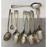 Assortment of hallmarked silver teaspoons, set of 5 W.B London 1828, one Georgian teaspoon R.C.J.B