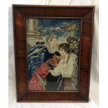 Mahogany framed woolwork panel with religious scene wool work 39cms w x 55cm h x 9cms frame.