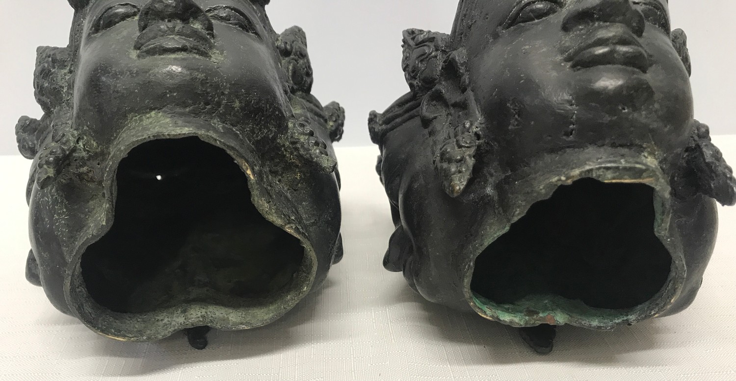 Pair of Tibetan bronze three headed busts 21cm h x 15cm w.Condition ReportMinor holes and - Image 8 of 11