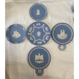 A collection of five Wedgwood Jasperware plates to include: York Minster 1987, Westminster Abbey