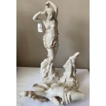 A pair of Royal Worcester Parian semi naked female figures. 39cms h. One broken.Condition