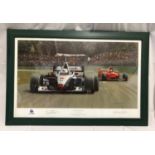 Gerald Coulson formula racing car print signed by artist and driver David Coulthard. The Flying