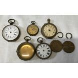 Selection of brass cased pocket watches for repair or spares including one Railway Timekeeper.