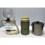 A c1950 Model Rex Cona coffee maker in cream finish 33cm together with a retro thermos 23.5cm and