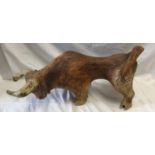 A large pottery salt glazed brown bull. Approx. 32cms h x 66cms l.Condition ReportVery good, no