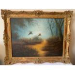 David Waller oil on canvas signed lower right. Pheasants in flight. 44cms x 60cms.Condition