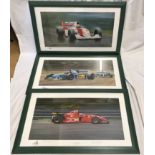 Selection of three Gerald Coulson formula racing car prints signed by artist. The Maestro