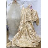 1950's Wedding dress and matching jacket in gold coloured damask with floral pattern and a long