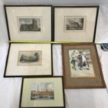 Selection of small prints, three engravings prints Beverley Minister, The Court House Beverley,