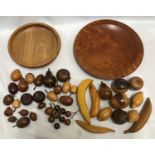 Ivor Grace and Mel Rideors wooden fruit bowls 25cm and 33cm width together with a selection of