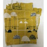 A collection of vintage fabric curtains to include a single hand sewn yellow curtain "Linear Flowers