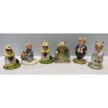 Six Royal Doulton Brambly Hedge figurines to include: 2 Primrose Picking Berries DBH 33, Wilfred