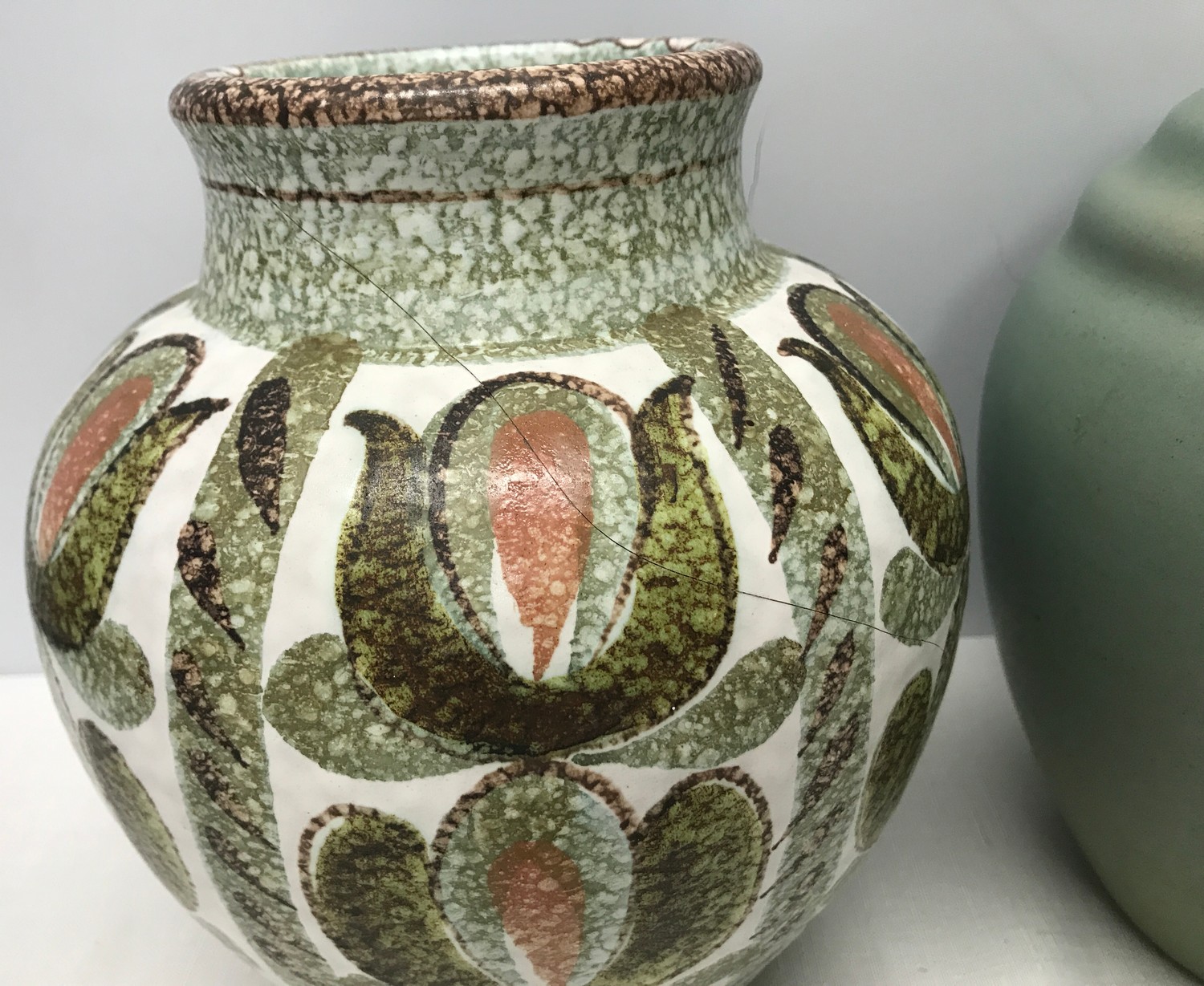 Denby stoneware Glyn Colledge design vase a/f. 23cm H and another green glaze stoneware vase 22cm - Image 2 of 4