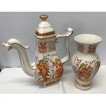 Italian pottery large decorative teapot with a swan head spout Carraresi V.V. Calenzano Firenze