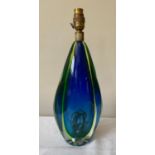 An Arte Nuova venetian Murano Sommerso glass table lamp with blue glass encased in uranium yellow